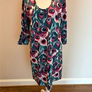 Tracy Negoshian Teal and Pink Long Sleeve Dress